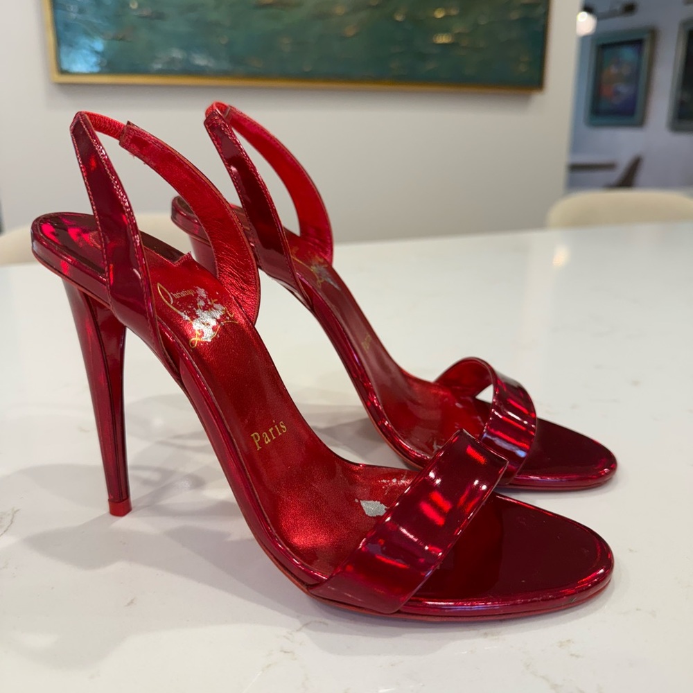 Christian Louboutin Astrid - 100 Red Loubi Patent Slingback Sandal - 38